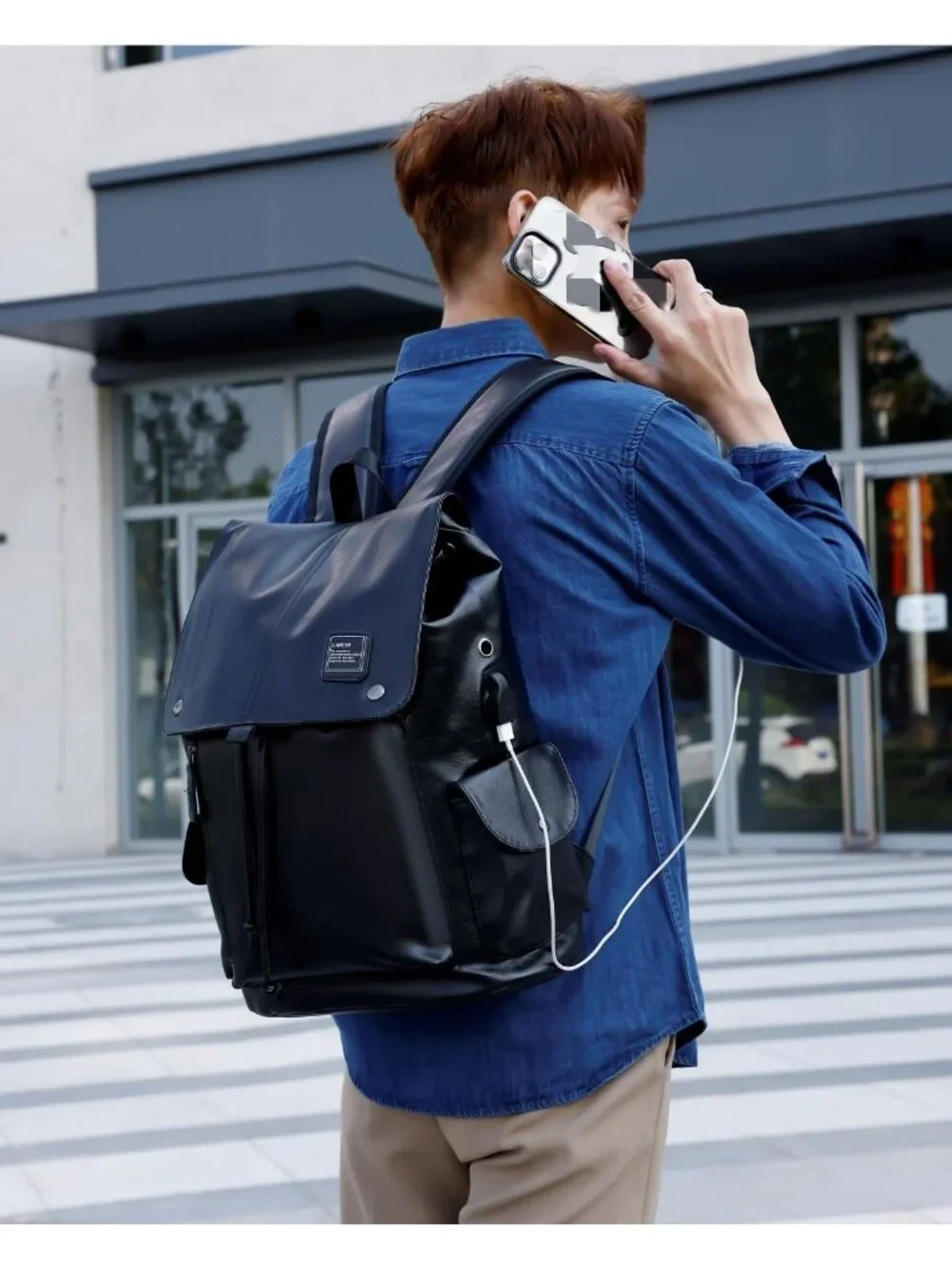 Stylish Waterproof Leather Backpack with USB Charging Port for Work & Travel